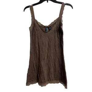 Weavers Brown Crinkle Lace Trim Camisole Tank Top XL Y2K